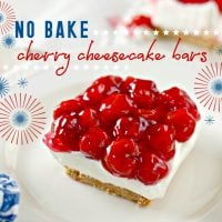No Bake Cherry Cheesecake square on a plate.