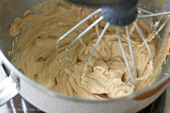 beating butter and peanut butter with a KitchenAid mixer