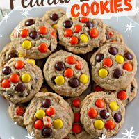 Pinterest title image for Reese's Pieces Peanut Butter Cookies.