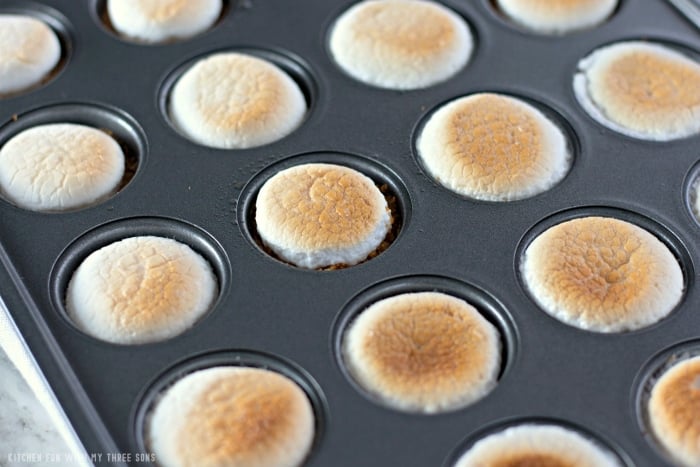 oven toasted marshmallows in a mini muffin pan