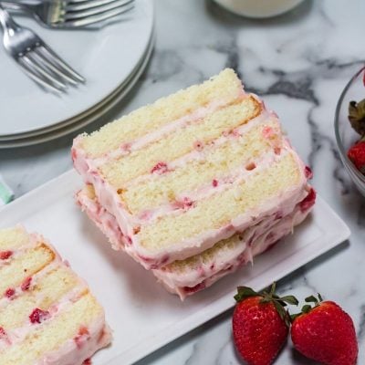 Strawberry Cream Cake on a white plate