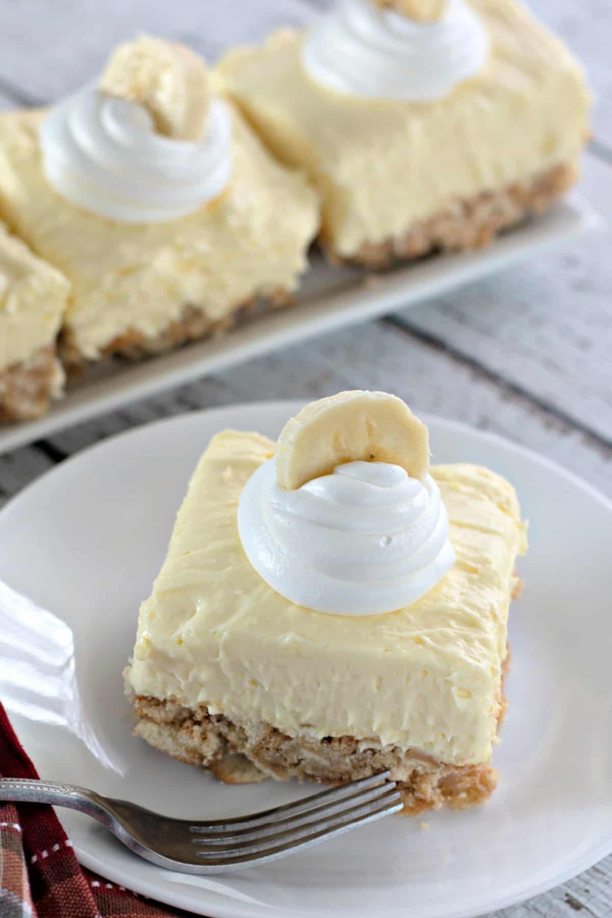 top view of banana cream cheesecake bars