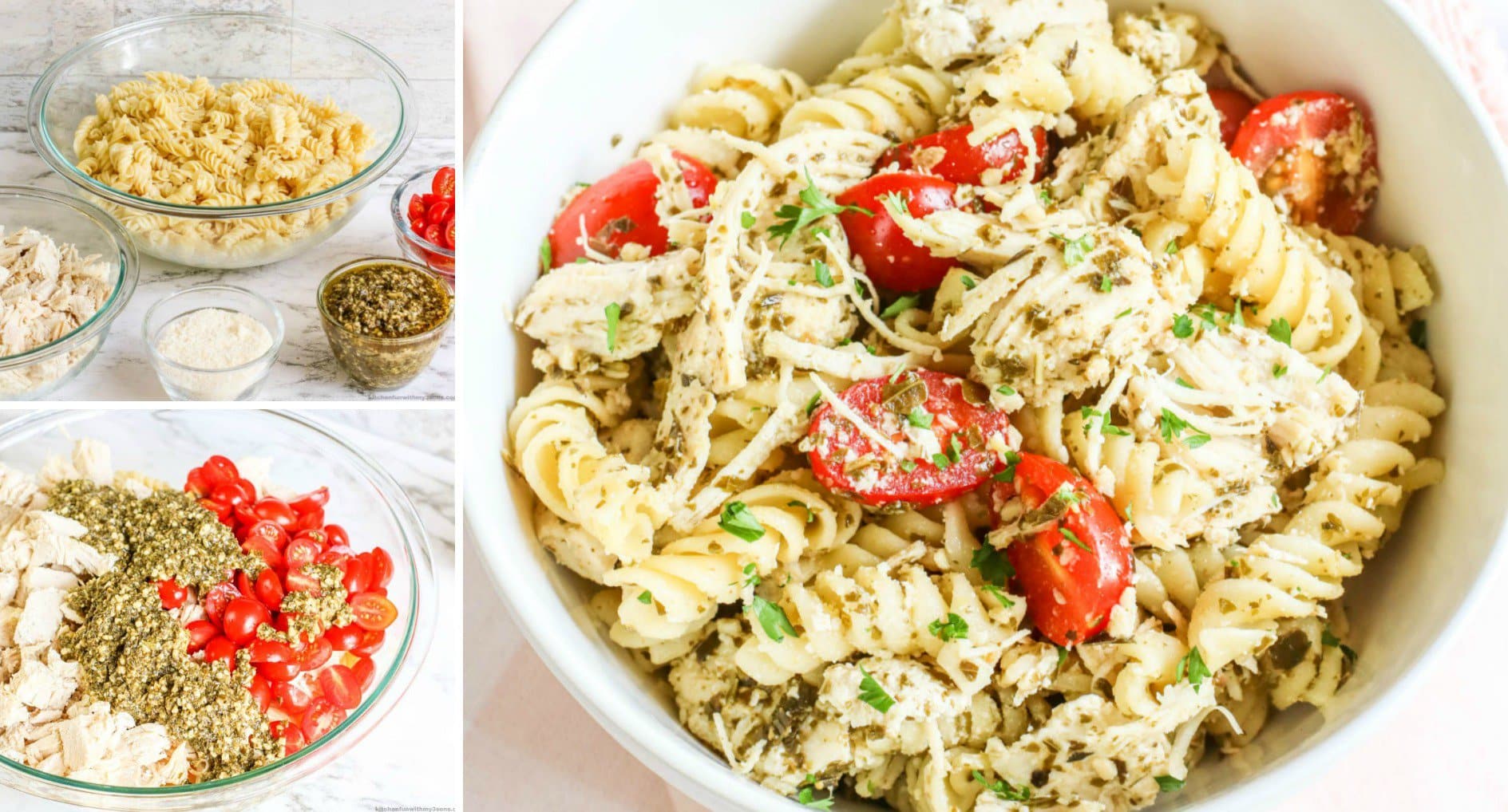 Chicken Pesto Pasta with Tomatoes (5-ingredients) - Kitchen Fun With My