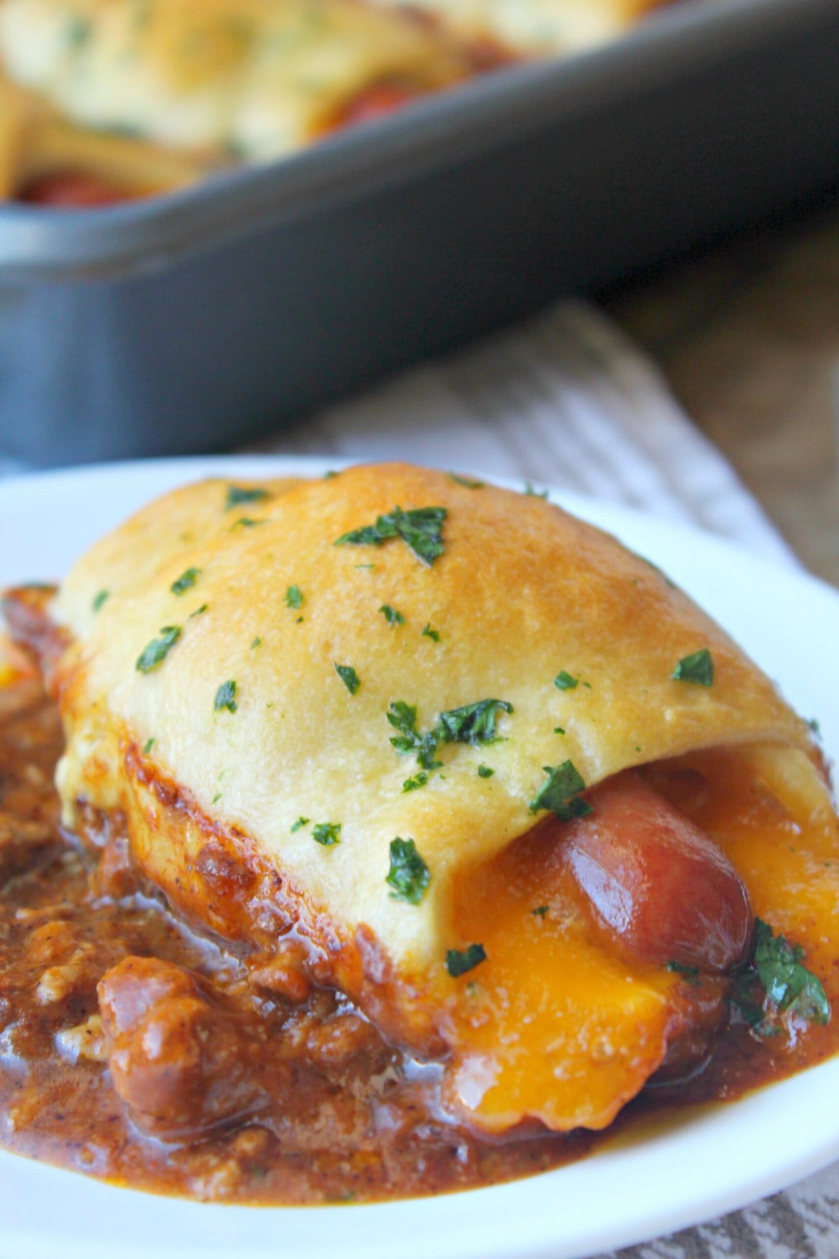Chili Cheese Dog Bake on a plate