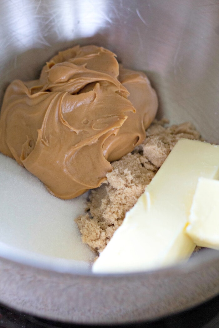 peanut butter cookie ingredients in a bowl