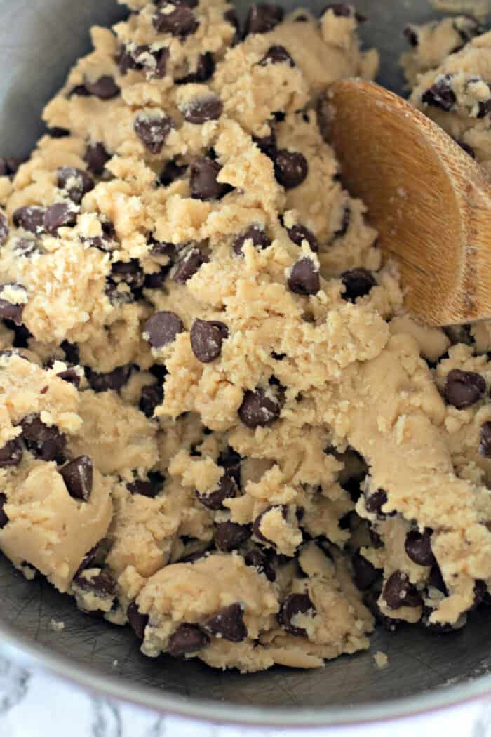 chocolate chip cookie dough in a bowl