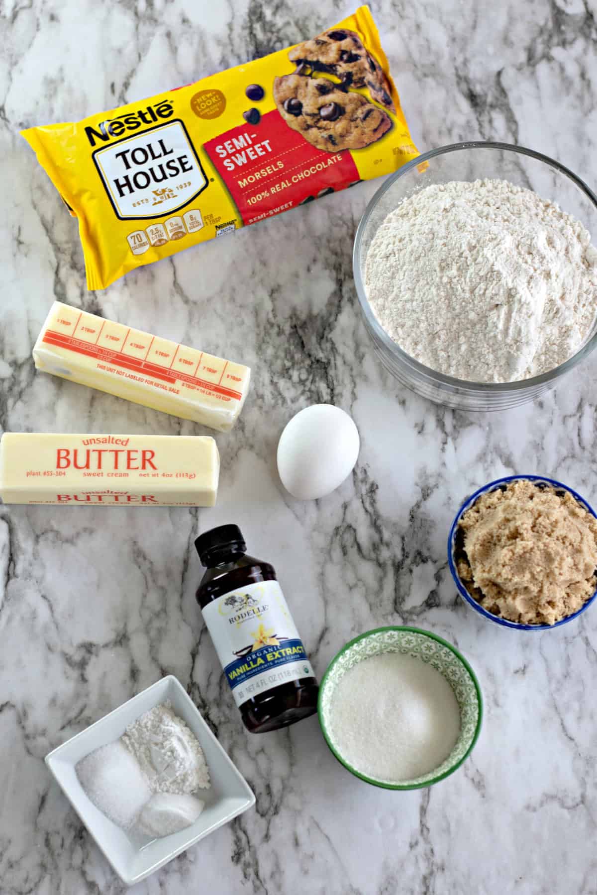 ingredients for Thick Chocolate Chip Cookies 
