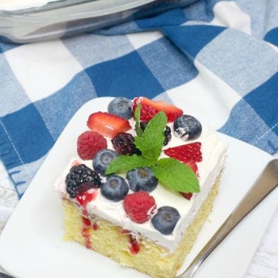 Triple Berry Sheet Cake on white plate