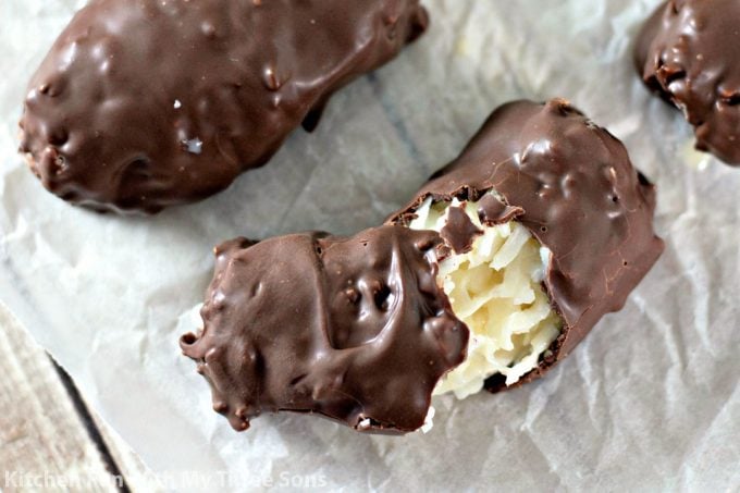3 Ingredient Coconut Mounds Bars on waxed paper