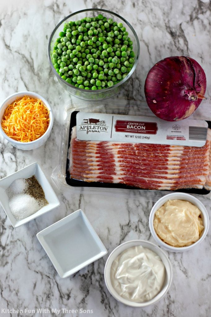 ingredients to make Bacon Pea Salad Recipe