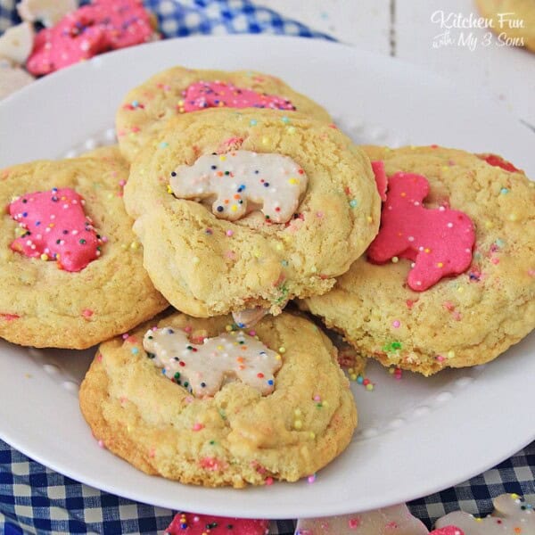 Circus Animal Sugar Cookies are a yummy homemade sugar cookie recipe filled with crushed frosted animal crackers and sprinkles.