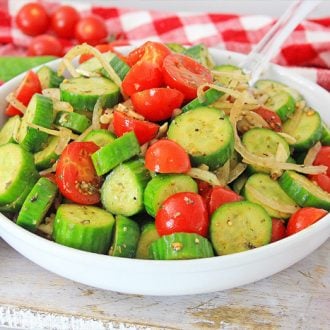 Cucumber Tomato Salad is a simple summer side dish loaded with flavor and healthy veggies. It's topped with an easy homemade Italian dressing.