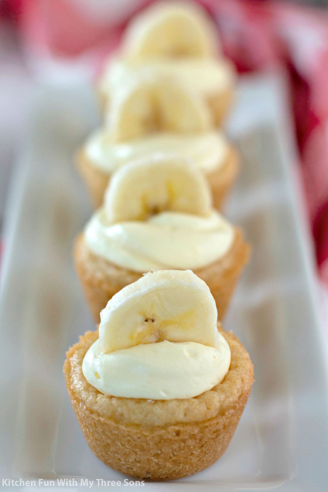 banana pudding cookie cups on a white platter