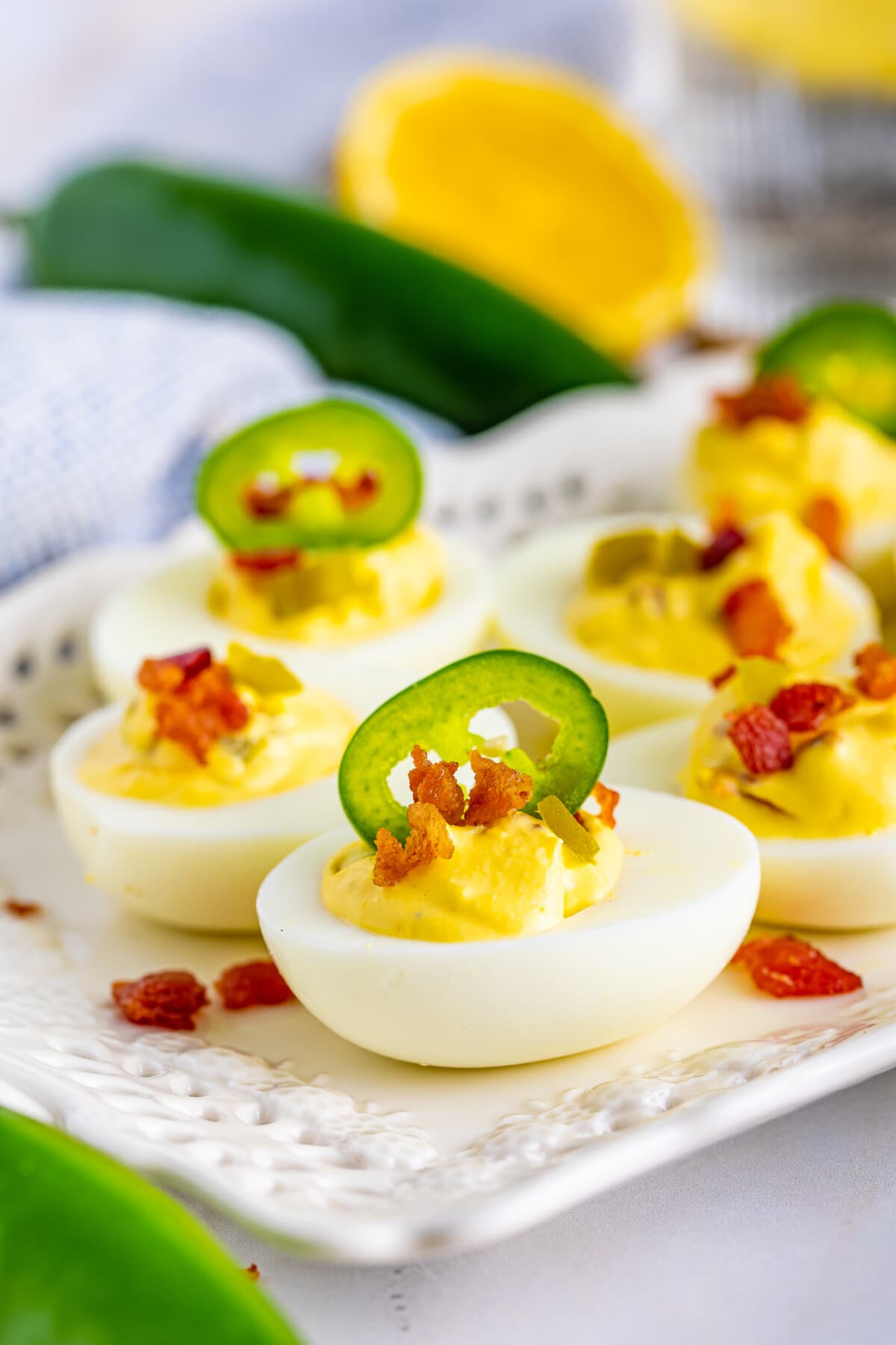 Close up of the Jalapeno Deviled Eggs.