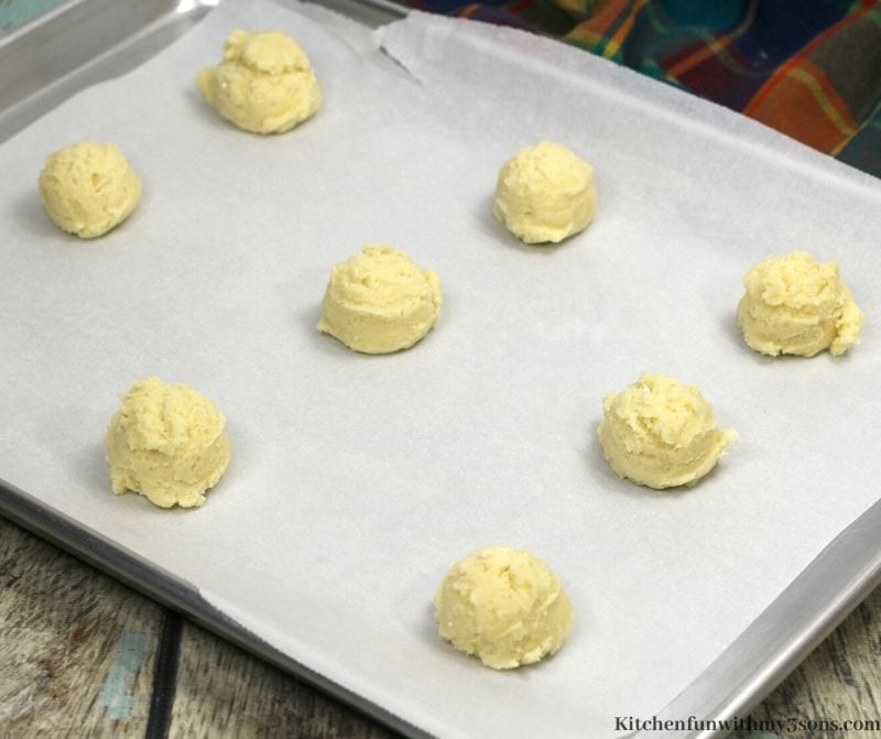 raw cookie dough on a sheet pan