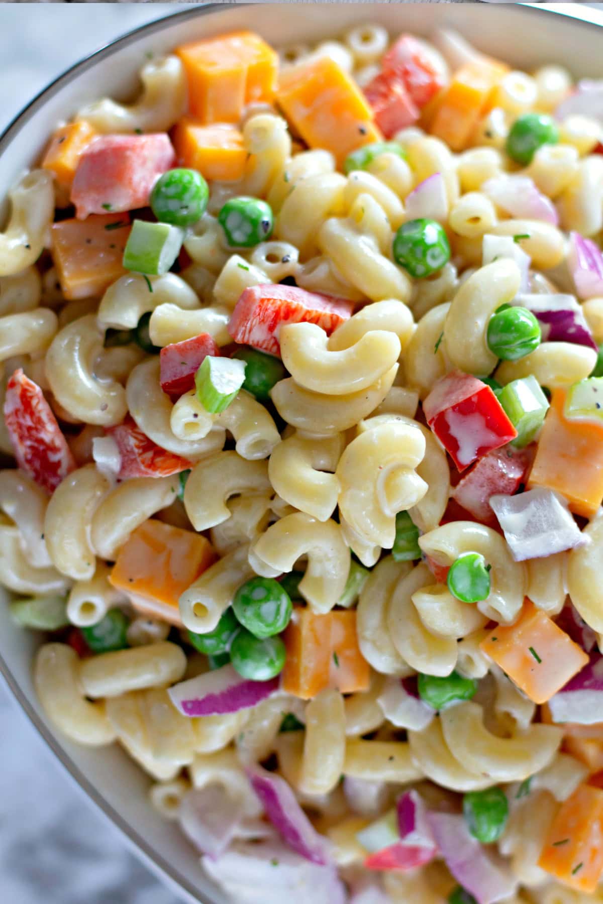 close up of macaroni salad