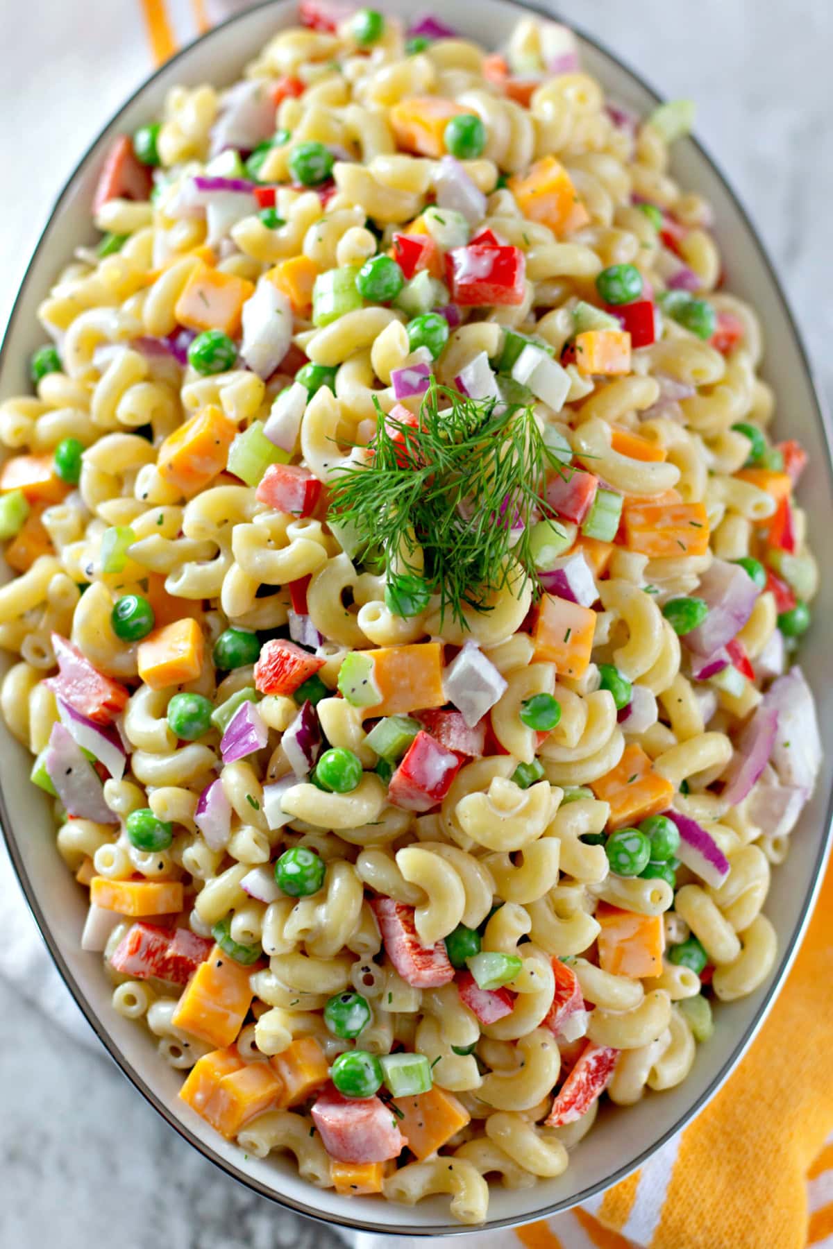 Macaroni Salad in a large serving bowl