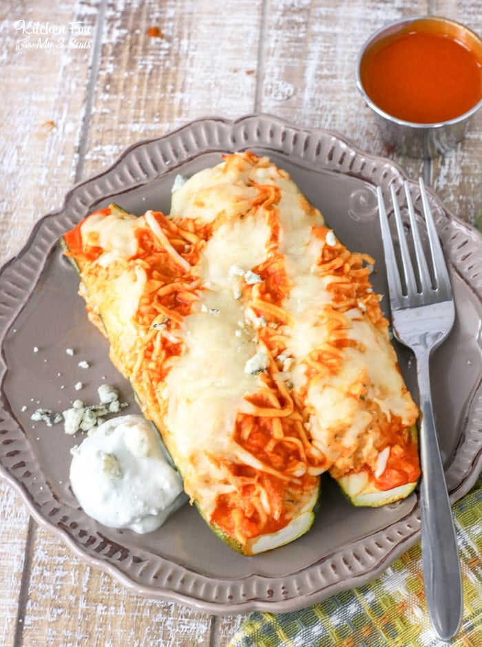 Buffalo Chicken Zucchini Boats is a delicious lunch or dinner packed with cream cheese, wing sauce and chicken all stuffed into zucchini.