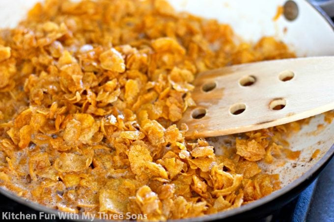 sauteeing corn flakes in butter