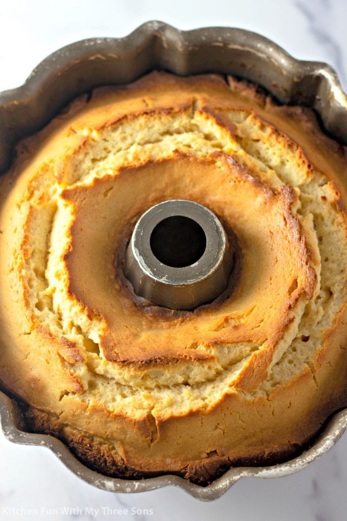freshly baked cake in a bundt pan
