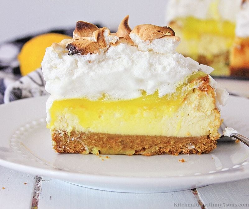 slice of lemon meringue cheesecake