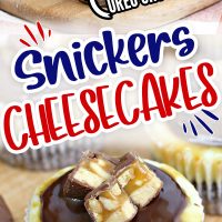 Pinterest title image for Snickers Cheesecake Bites.