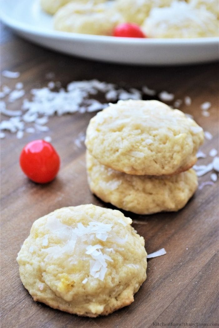 Pina Colada Cookies - with Rum Glaze - Kitchen Fun With My 3 Sons