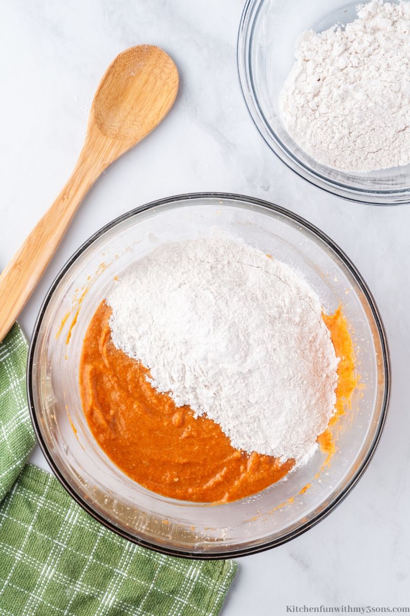 pumpkin and flour in a bowl