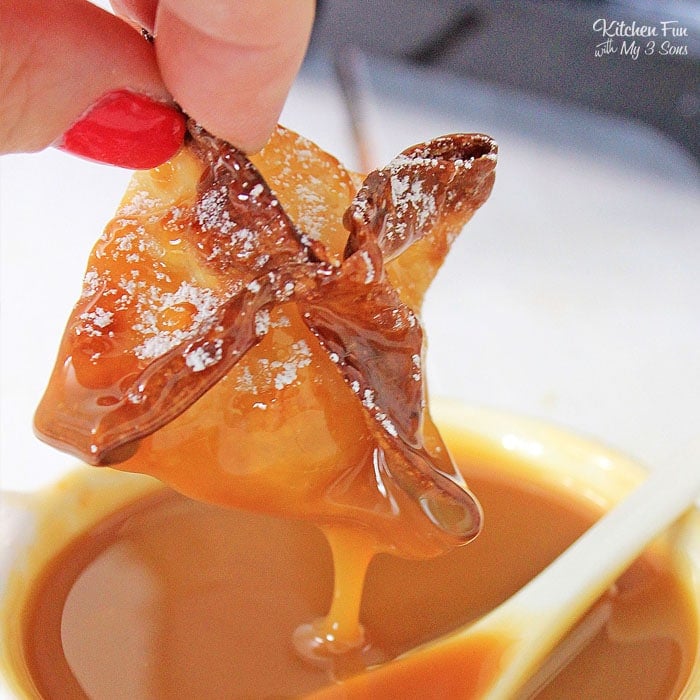 Apple Pie Wontons in the Air Fryer are my new favorite dessert! Just a handful of ingredients make this apple and caramel sweet treat.