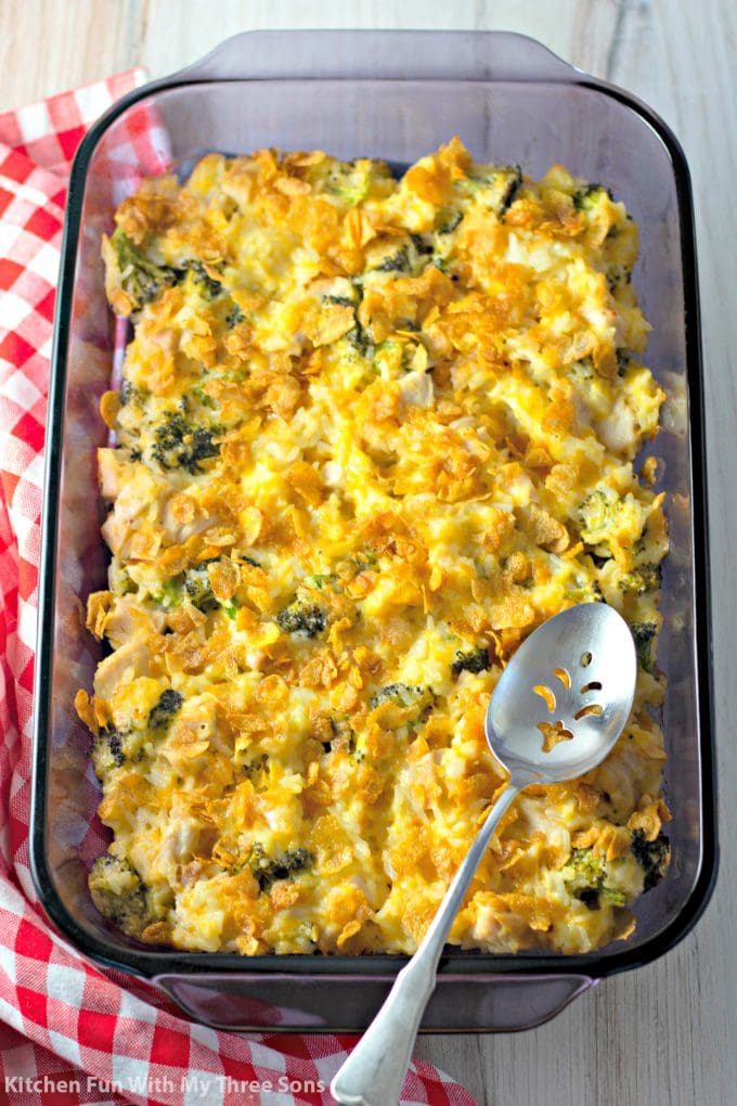 freshly baked Cheesy Chicken and Rice Casserole