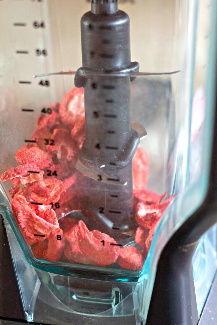 Freeze dried strawberries in a blender