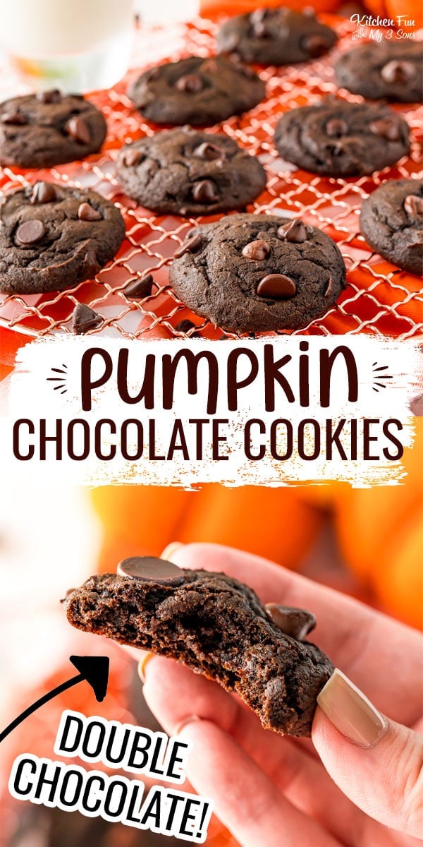 Pinterest title image for Double Chocolate Pumpkin Cookies.