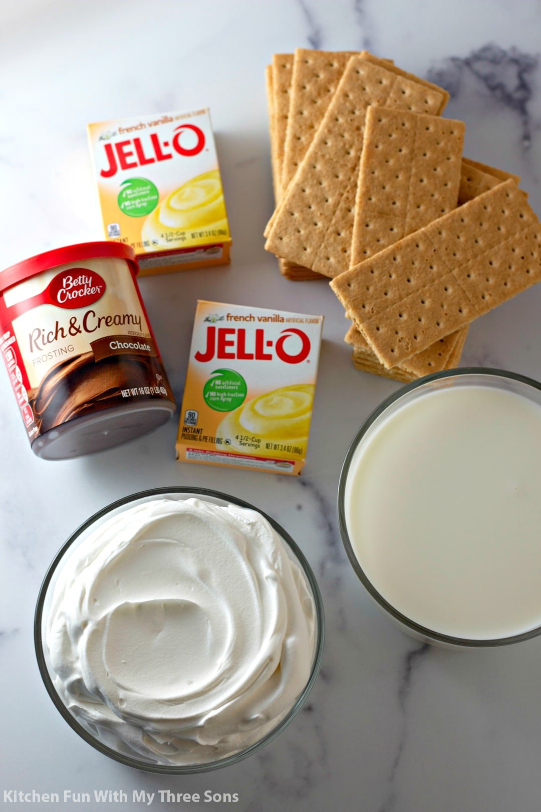 ingredients to make No Bake Eclair Cake 