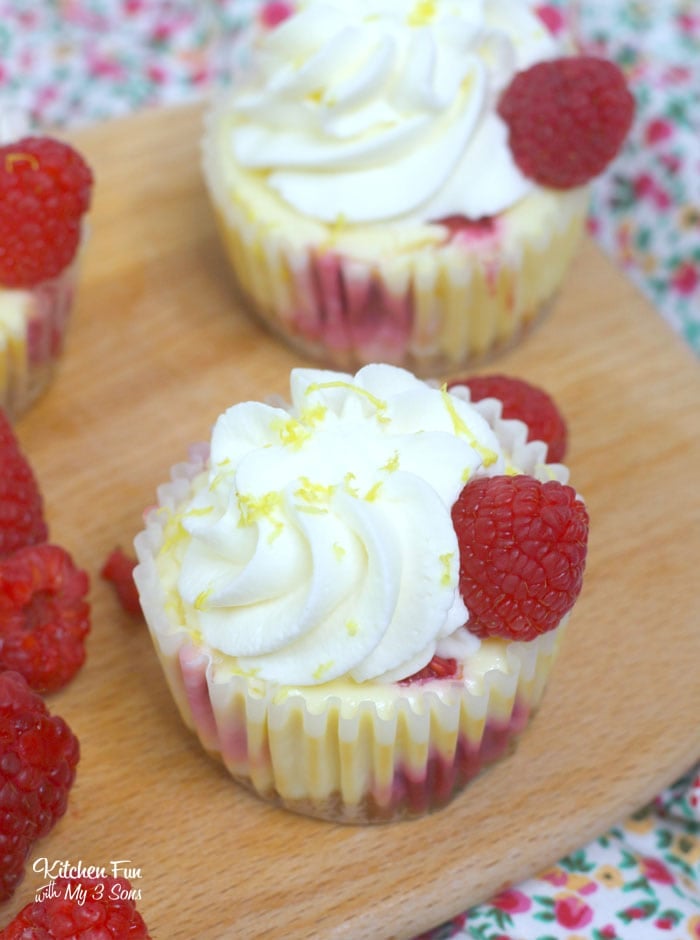 Lemon Raspberry Mini Cheesecake with fresh raspberries on a graham cracker crust you get an amazing dessert. 