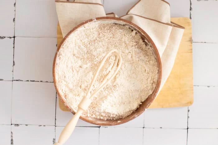 Whisking the dry ingredients in a bowl