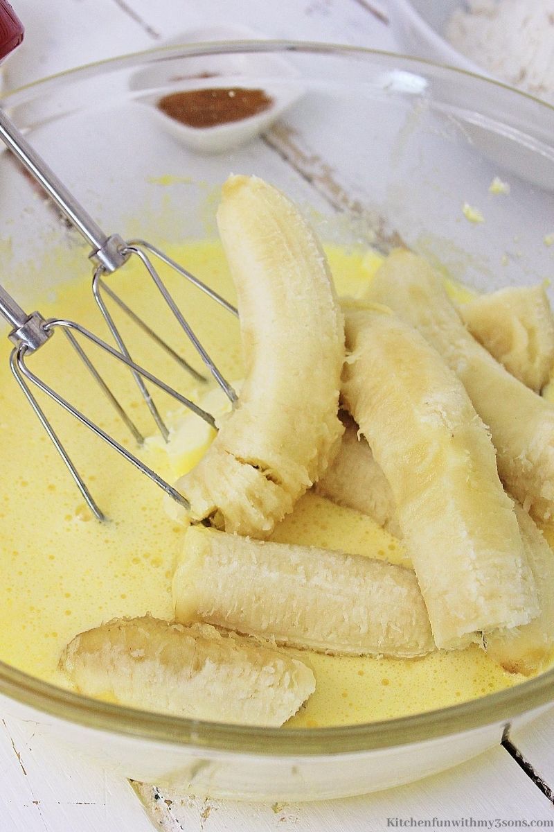 bananas in a bowl with batter