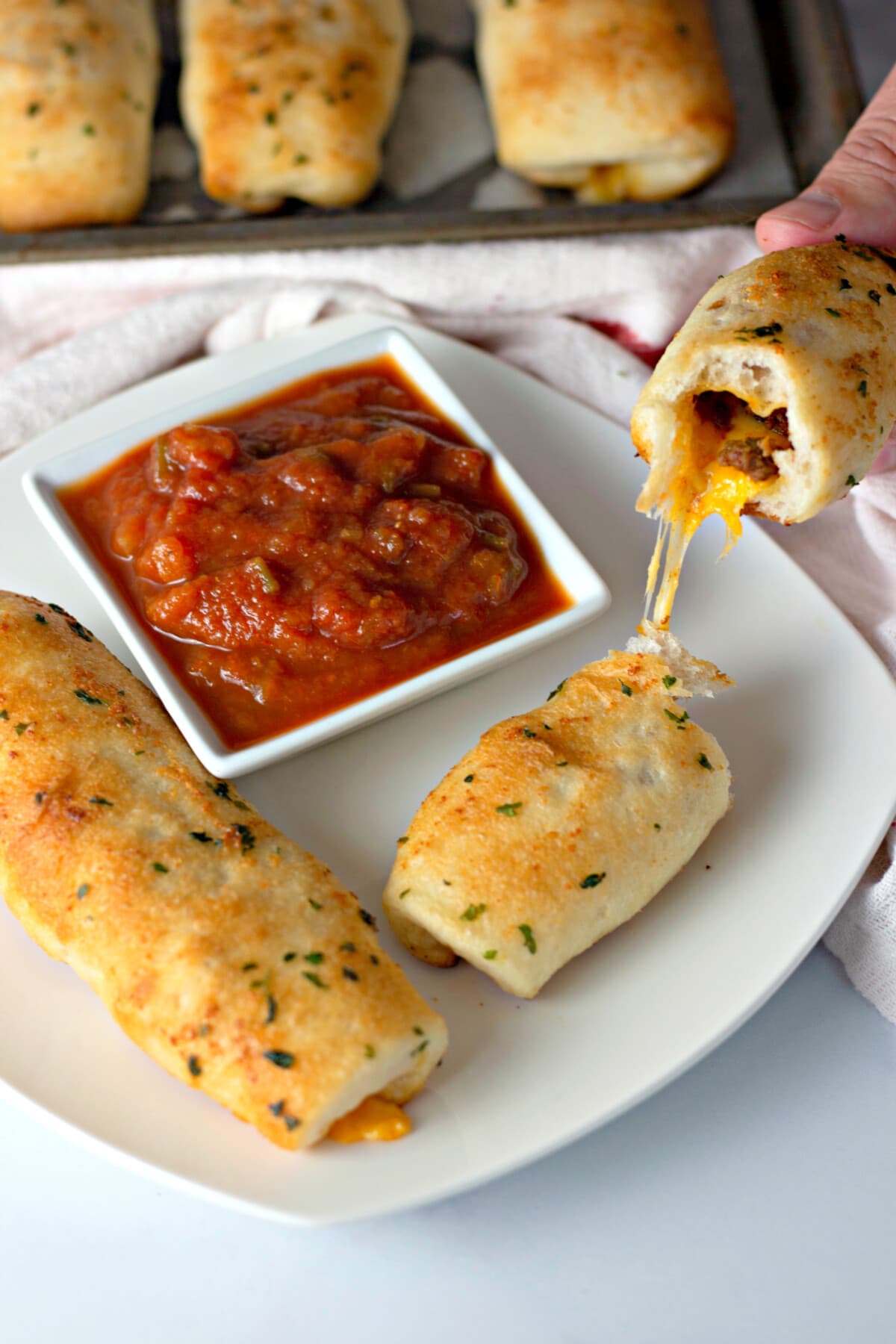 Cheesy Taco Sticks opened up to show the inside