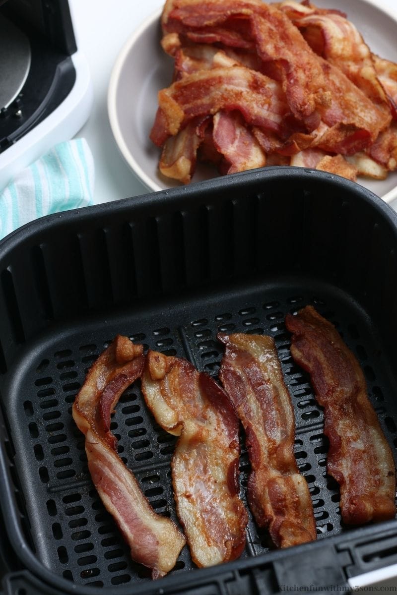 Cooked bacon in an air fryer.
