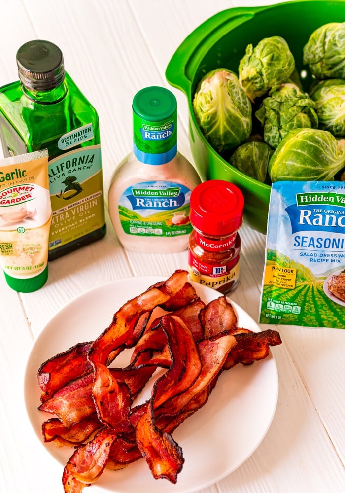 The ingredients for Brussels sprouts with bacon.