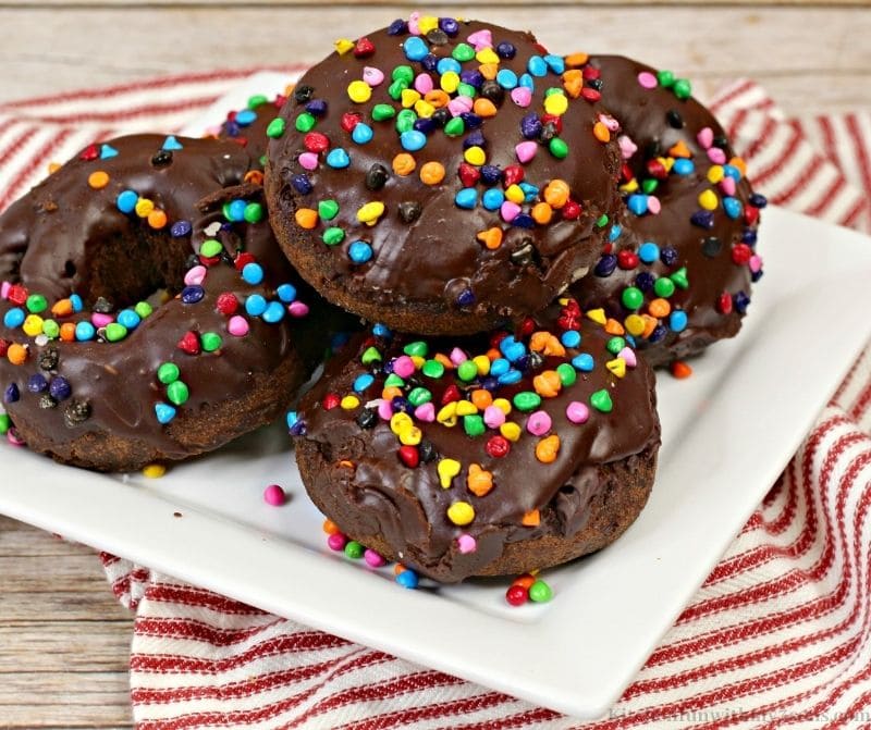 Cosmic Brownie Chocolate Donuts Recipe on a serving plate.