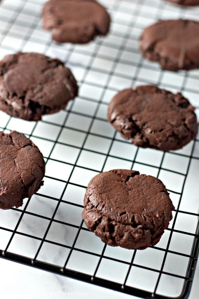 Dark Chocolate Cookies on a wire cooling rack