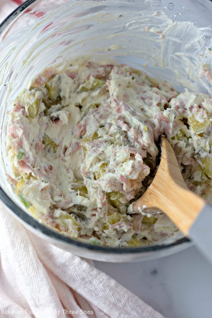 dip all mixed together in a batter bowl with a wooden spoon