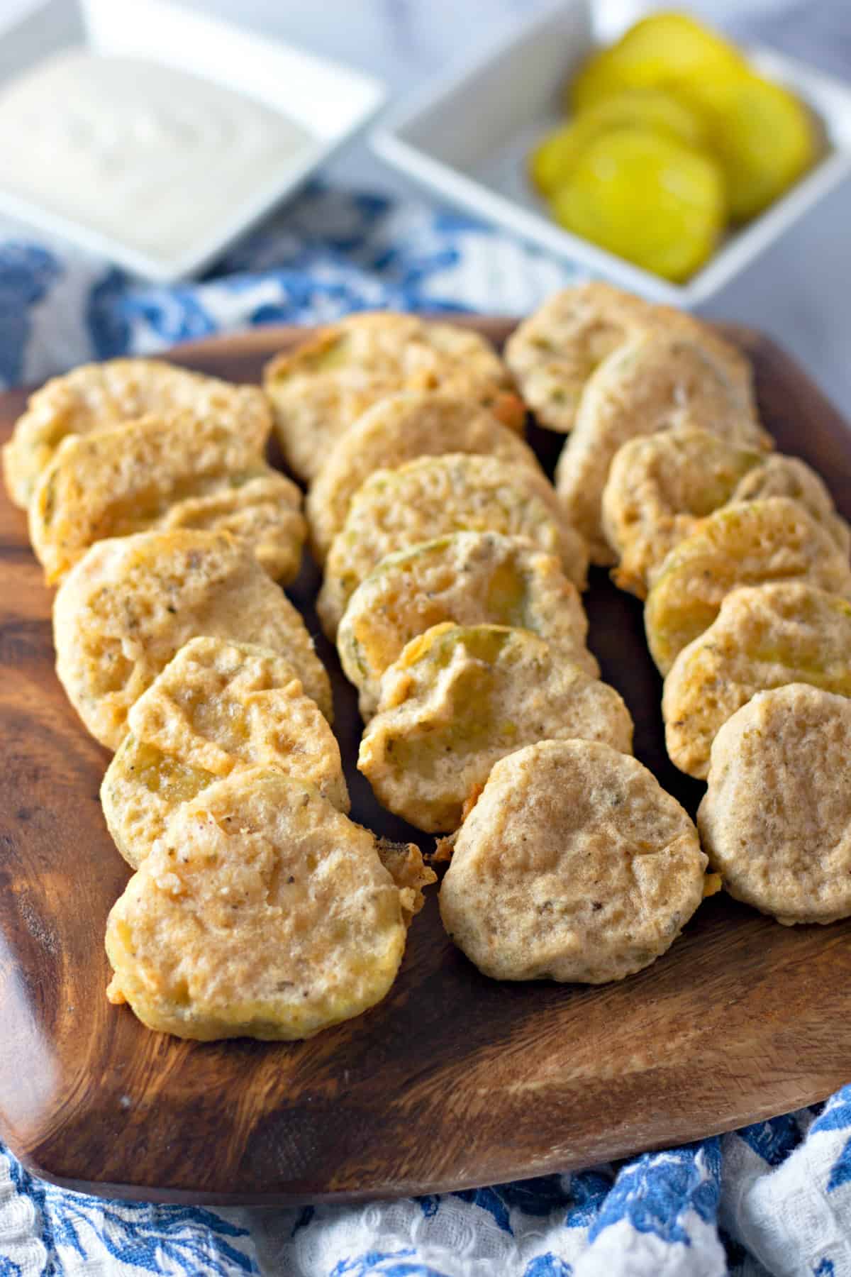 Fried pickles on a cutting board