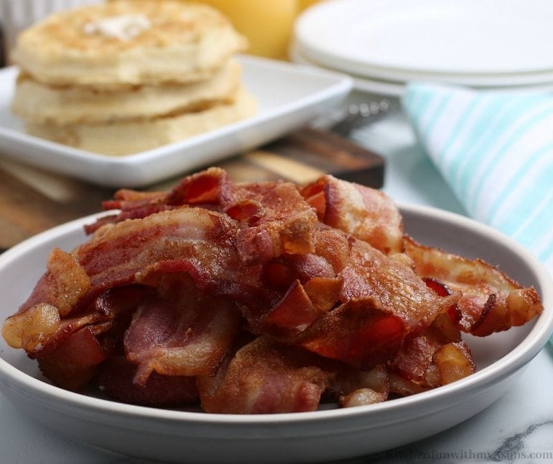 Air fryer bacon on a plate.