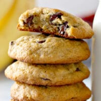 A stack of banana chocolate chip cookies