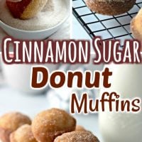 A collage of images showing muffins being dipped into cinnamon sugar