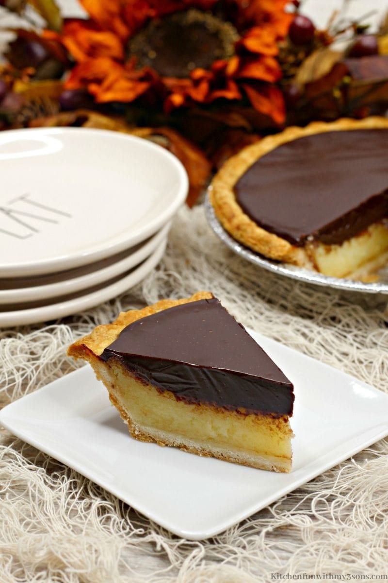 Chocolate Buttermilk Pie on a serving plate.