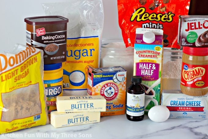 ingredients to make Chocolate Peanut Butter Cup Sandwich Cookies