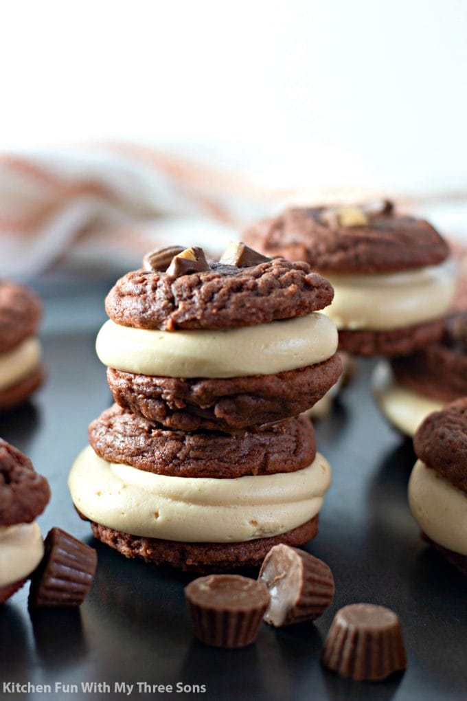 stacked Chocolate Peanut Butter Cup Sandwich Cookies