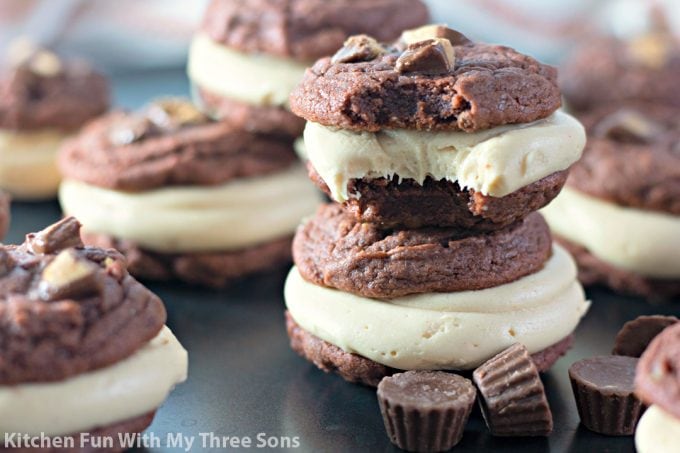cookies stacked with peanut butter cups